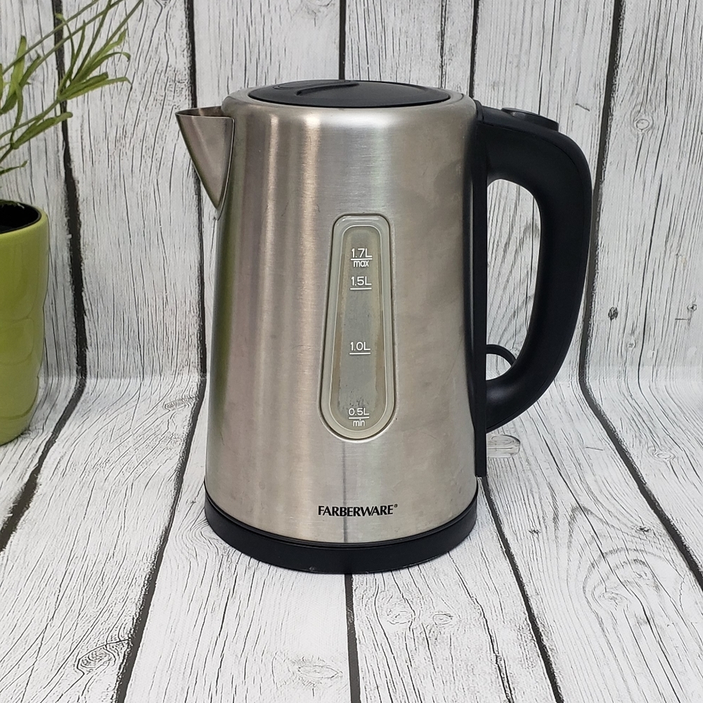 Farberware 1.7 Liter Electric Kettle, Double Wall Stainless Steel and Black